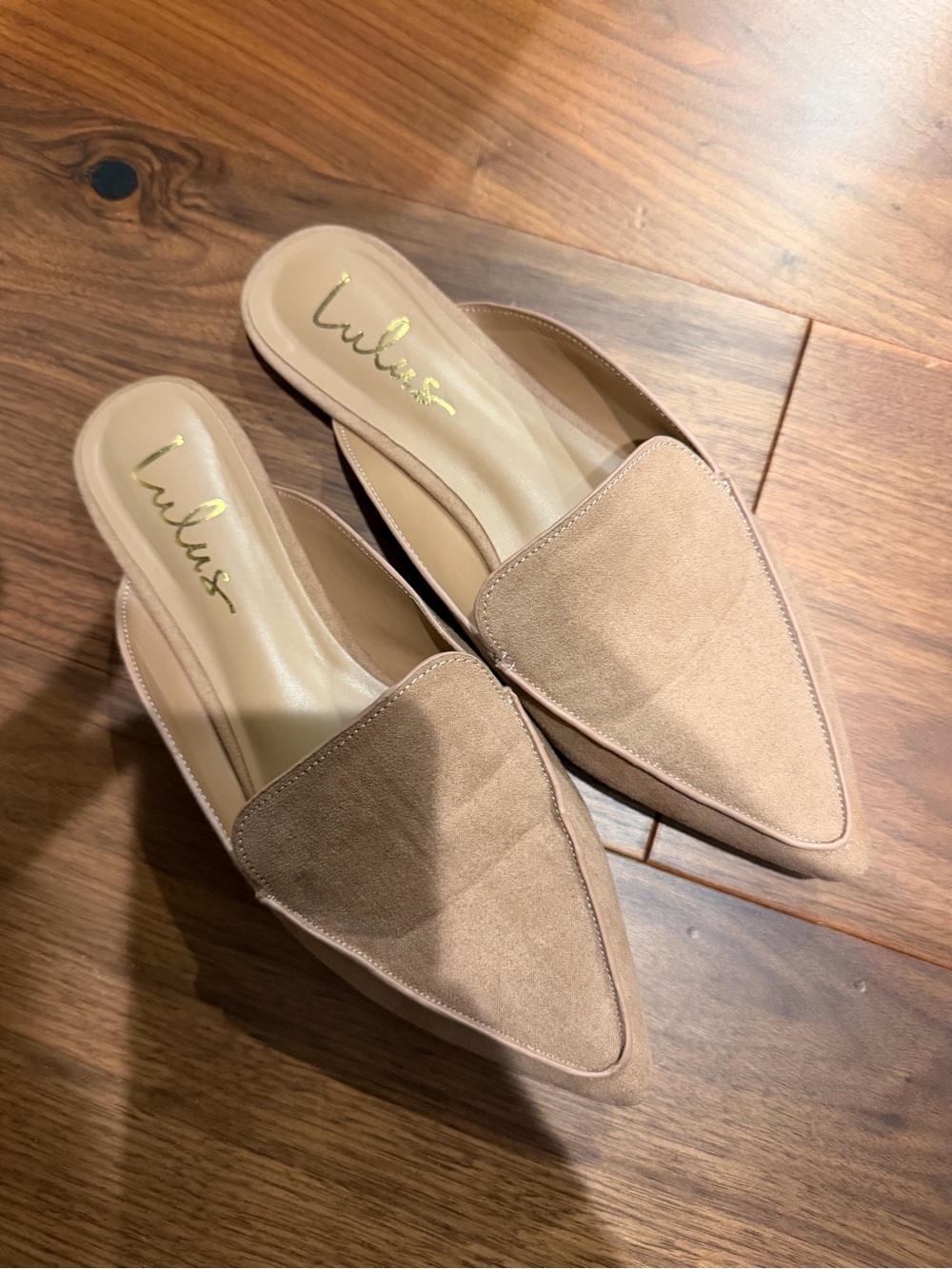 Lulu's Taupe Pointed Slip-On Mules